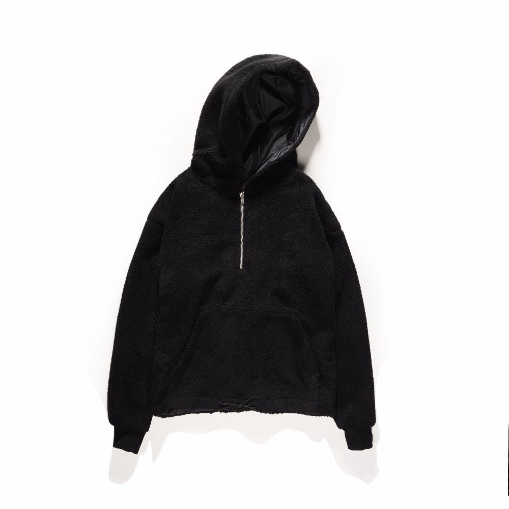 Half Zip Sherpa Hoodie - Black