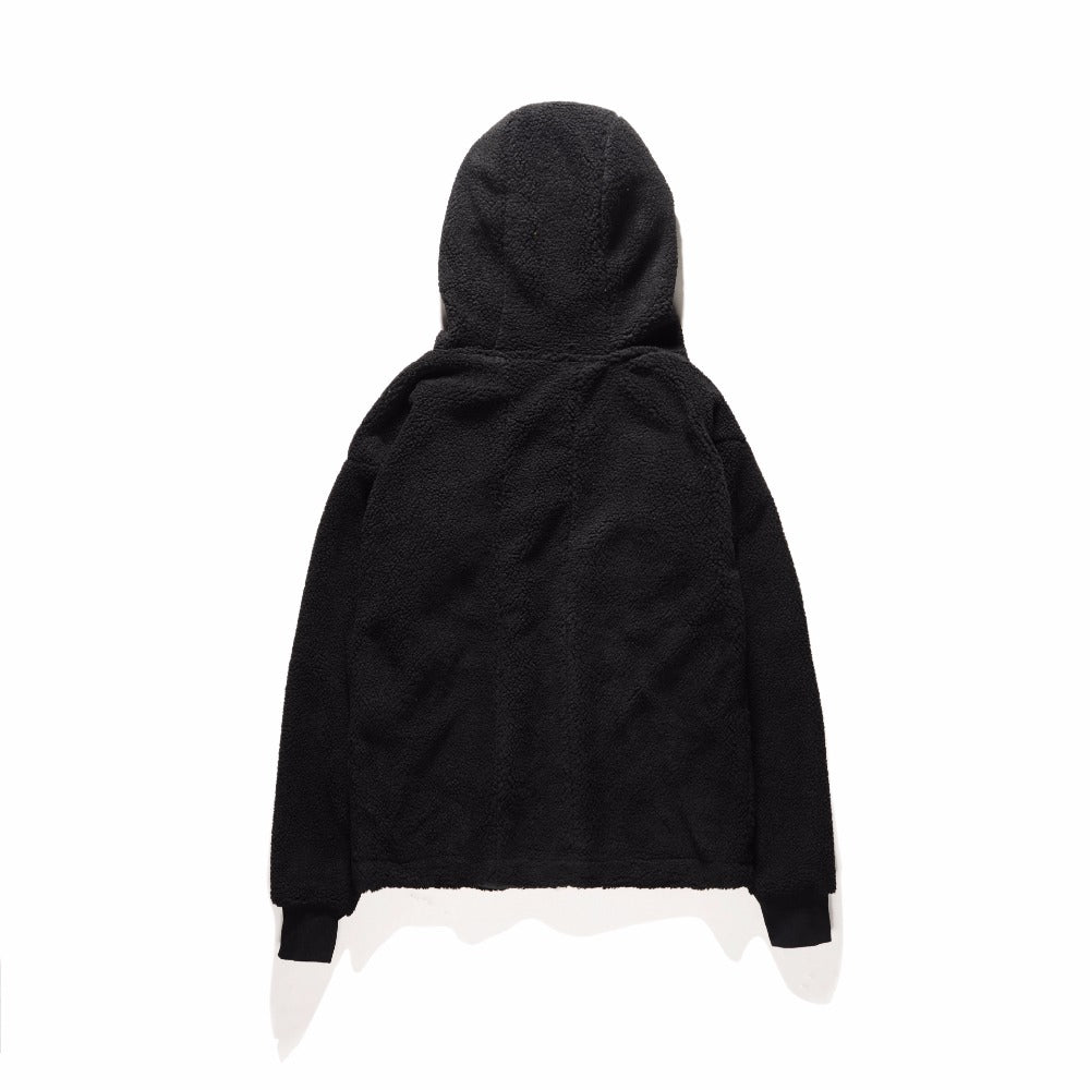 Half Zip Sherpa Hoodie - Black