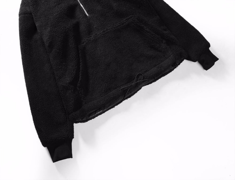 Half Zip Sherpa Hoodie - Black