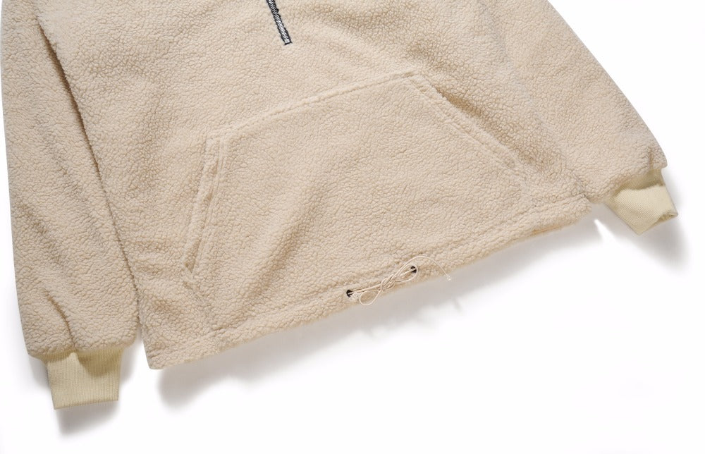 Half Zip Sherpa Hoodie - Beige